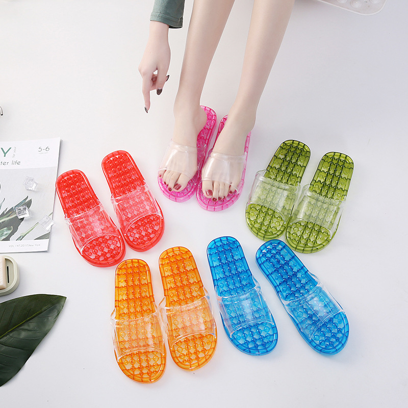 Bathroom Slippers Women's Summer Indoor Non-Slip Bath Massage Plastic Slippers Thick Bottom Crystal Couple's Home Slippers Winter