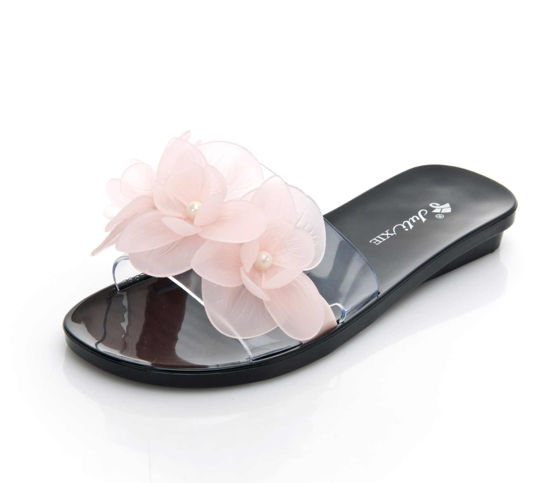 New Summer Korean Style Flower Crystal Jelly Sandals Fashion Flat Transparent Outdoor Non-Slip Beach Flip-Flops