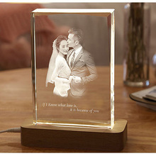 水晶方体内雕创意3D水晶灯结婚贺礼品摆件新婚礼物