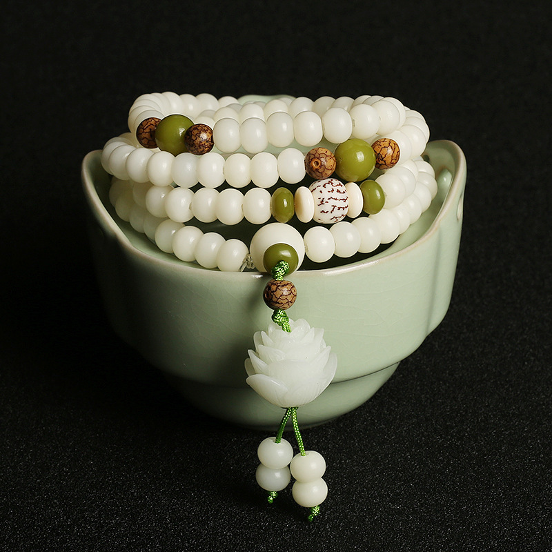 Yiyi Jewelry Original Natural Bodhi Bead Bracelet White Jade Bodhi 108 Pieces Buddha Beads Rosary Bodhi Bracelet Generation Hair