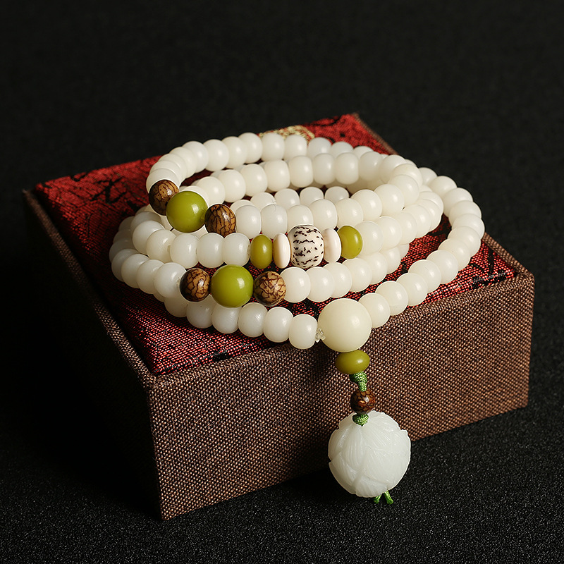 Yiyi Jewelry Original Natural Bodhi Bead Bracelet White Jade Bodhi 108 Pieces Buddha Beads Rosary Bodhi Bracelet Generation Hair