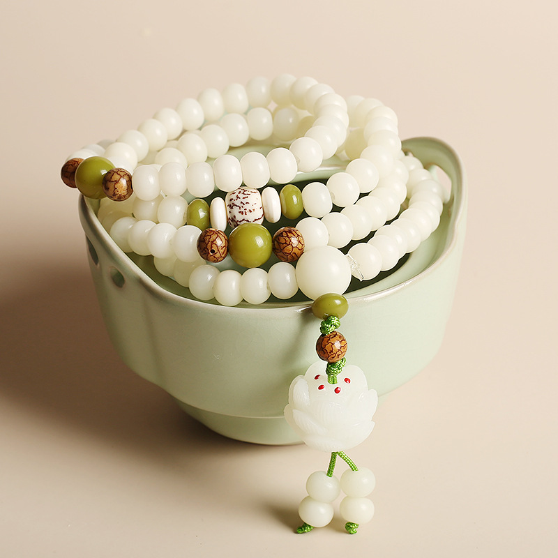 Yiyi Jewelry Original Natural Bodhi Bead Bracelet White Jade Bodhi 108 Pieces Buddha Beads Rosary Bodhi Bracelet Generation Hair