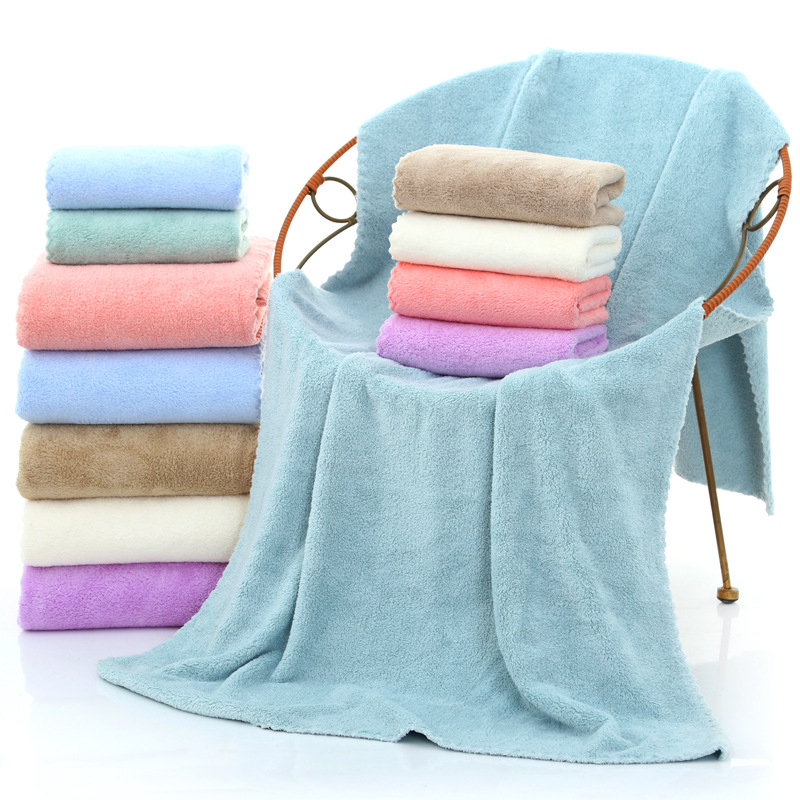 70 * 140cm Bath Towel Coral Velvet Beach Beauty Towel Logo Gift Adult Absorbent Thickened Cross-Border New Bath Towel