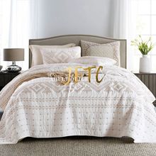 美式全棉复古经典十字绣纯色白色绗缝被床上用品夏凉被床盖三件套