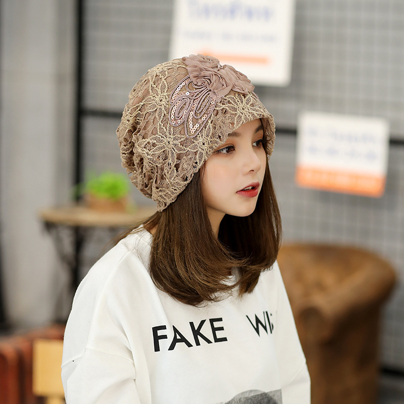 2024 New Hot Selling Lace Three Flowers Cap Cap Sweet Temperament Pullover Hat Embossed Dome Hat