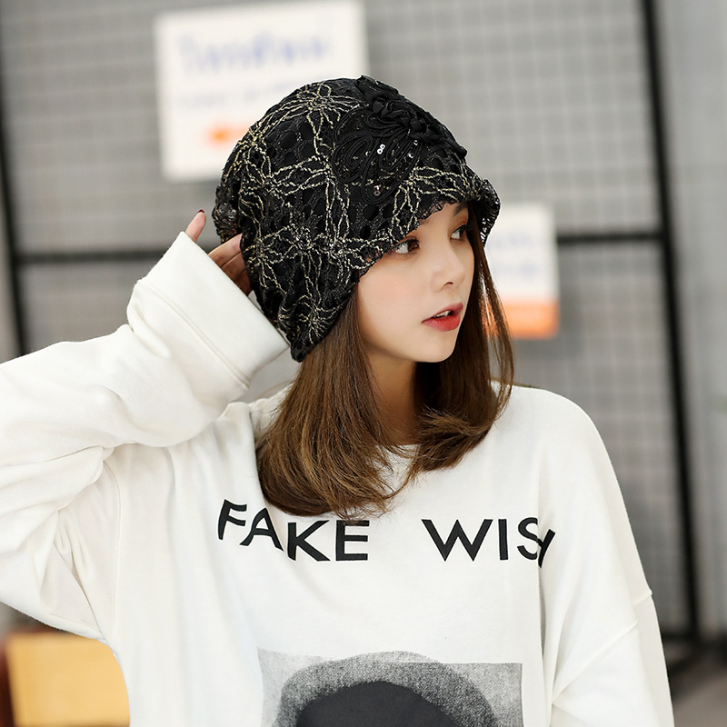 2024 New Hot Selling Lace Three Flowers Cap Cap Sweet Temperament Pullover Hat Embossed Dome Hat