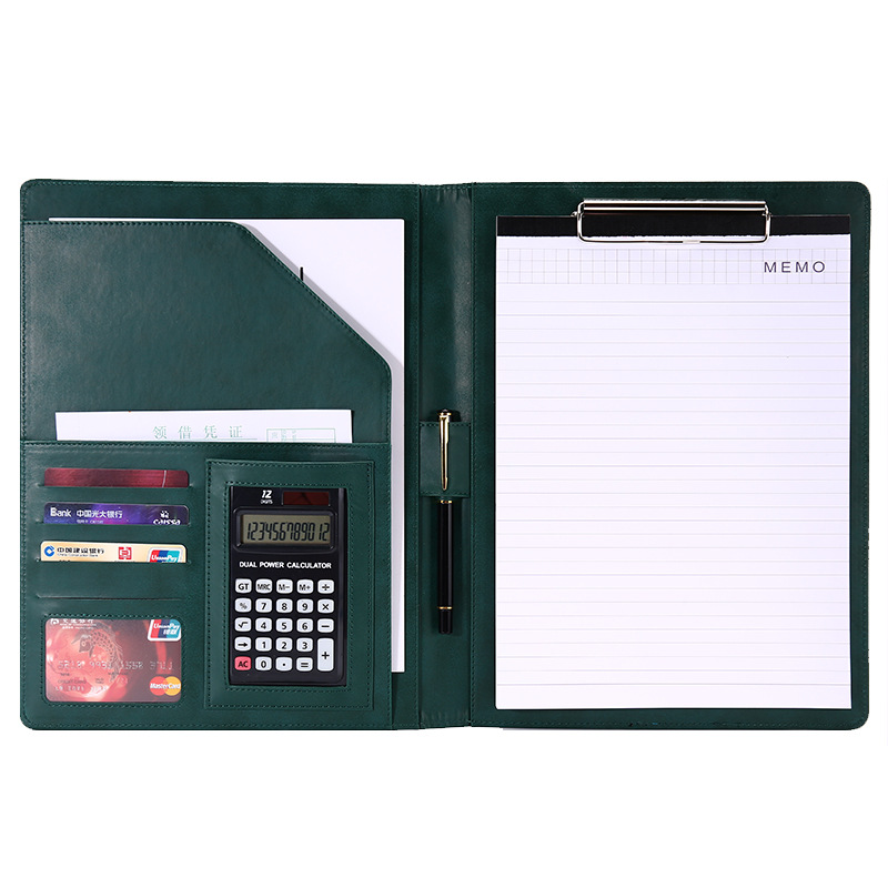 A4 Multifunctional Folder with Calculator Business Contract Office Talk Single Clip Leather Male Package Volume Room Book Logo