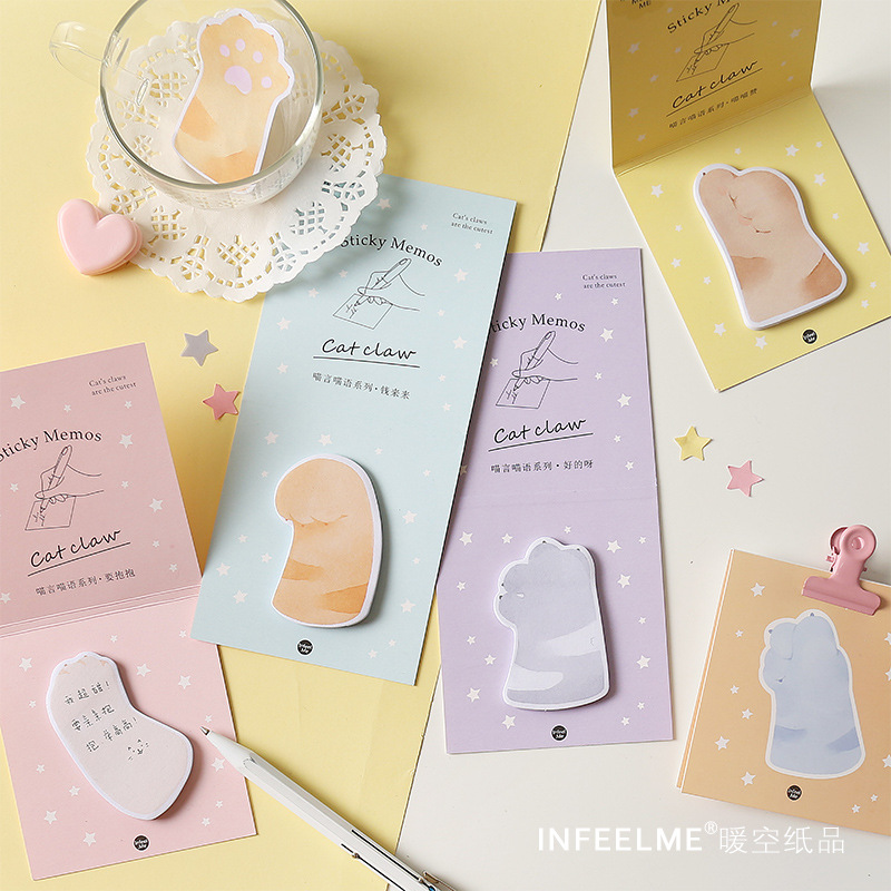 infeelmen次便利贴 喵言喵语系列创意可爱异形猫爪留言记事贴