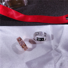 S925纯银满天星戒指微镶满钻时尚经典宽版3排钻戒指情侣女式饰品