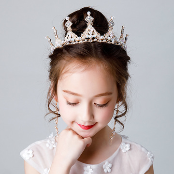 新款儿童皇冠头饰公主王冠水晶大发箍小朋友生日发饰女童走秀皇冠