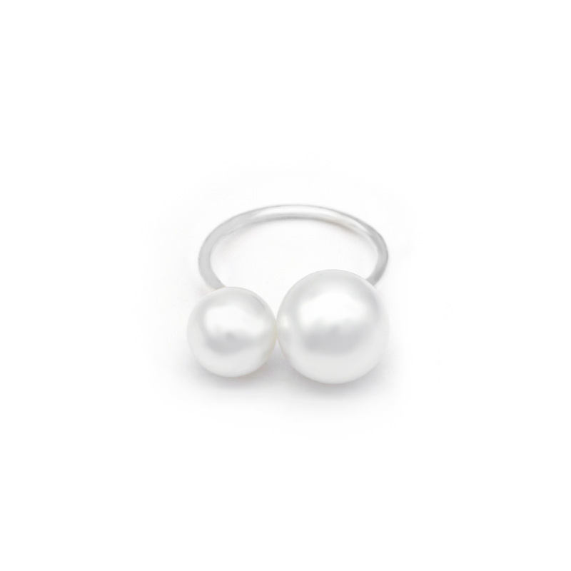 J588 South Korea Ring Size Open-End Pearl Ring Minimalist Exaggerated Ring Double Pearl Ring for Women