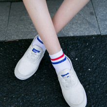 夏季薄款女士学生短袜秋季二条杠韩版运动条纹袜子低帮短筒棒球袜