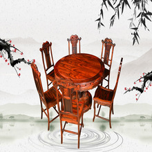 济宁王义红木家具 大红酸枝餐桌 黑筋老料红木餐桌 料真价实