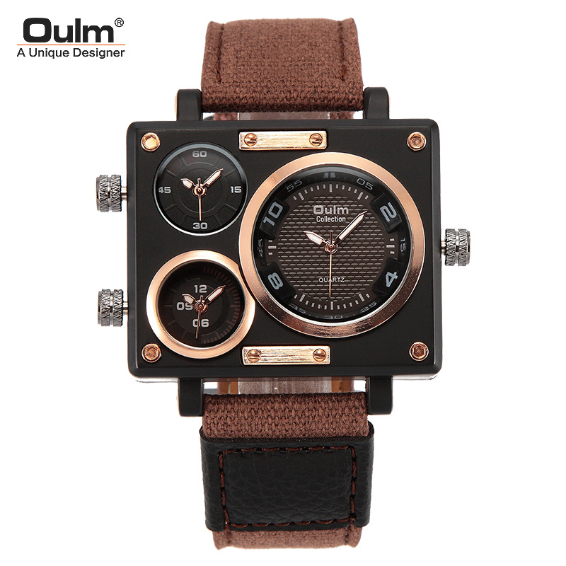 oulm large dial domineering army style watch multi-time zone square quartz casual men‘s watch amazon men‘s watch wholesale