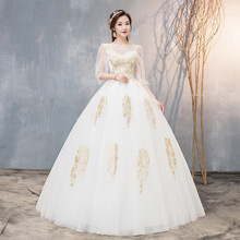 婚纱礼服新娘结婚 2024新款圆领韩版公主宫廷齐地轻森系简约婚纱