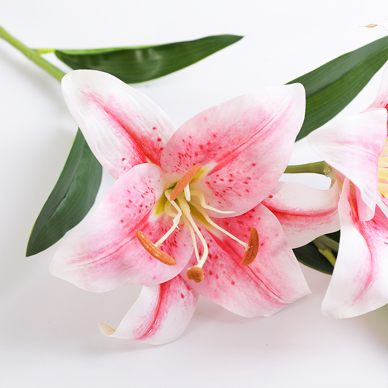 Artificial Flower 3-Head Hand-Feeling Lily Artificial Flower Artificial Plant Artificial Potted Flower