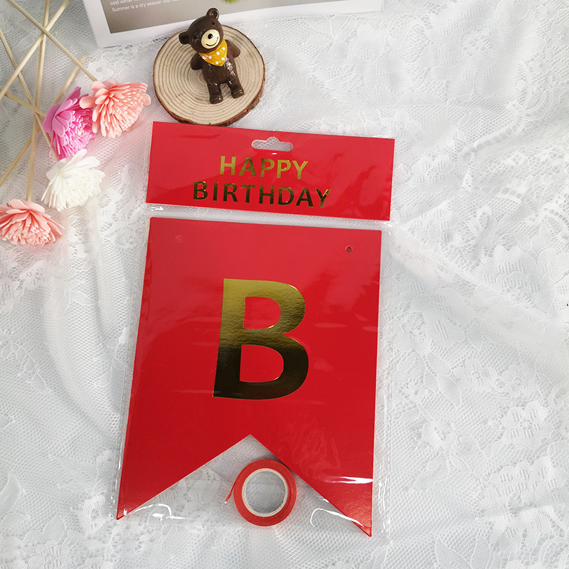 Birthday Pulling Banner Decoration Baby Full-Year Layout Party Supplies Happy Birthday Banner Gilding Letters Fishtail Pull Flag