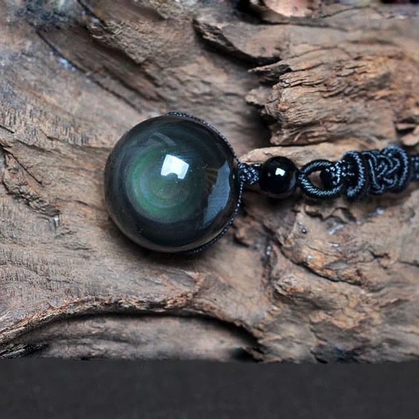 Natural Obsidian Pendant Natural Double Rainbow Eye Beads Buddha Beads Pendant Neck Accessories Jewelry Gift Wholesale