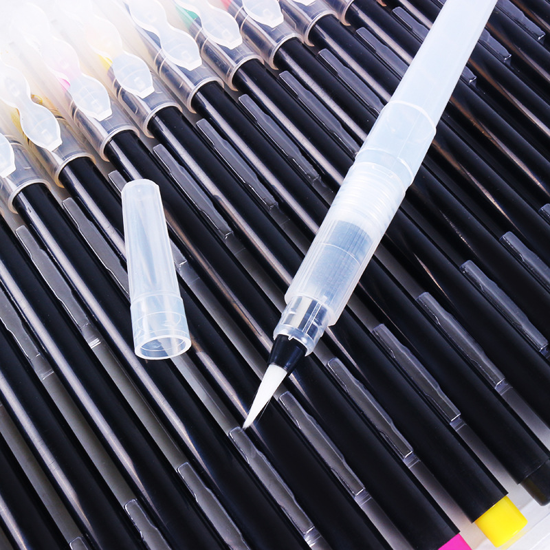 跨境彩色软头水溶性毛刷笔学生美术绘画涂色水彩笔套装画笔软毛笔