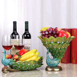 孔雀摆件客厅茶桌果盘装饰柜电视柜摆设阳台上多肉花盆树脂工艺品