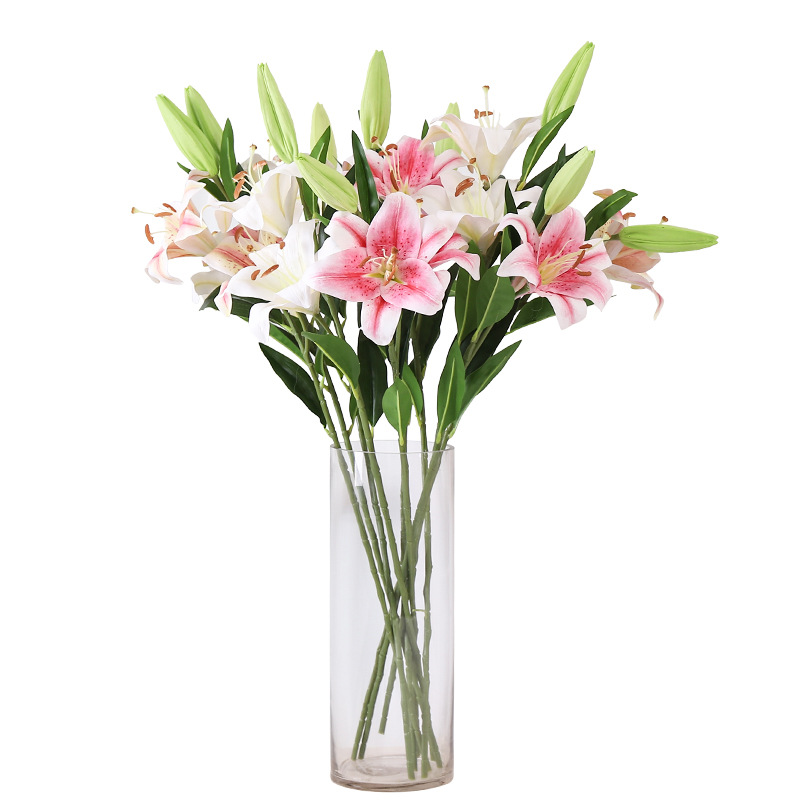 Artificial Flower 3-Head Hand-Feeling Lily Artificial Flower Artificial Plant Artificial Potted Flower