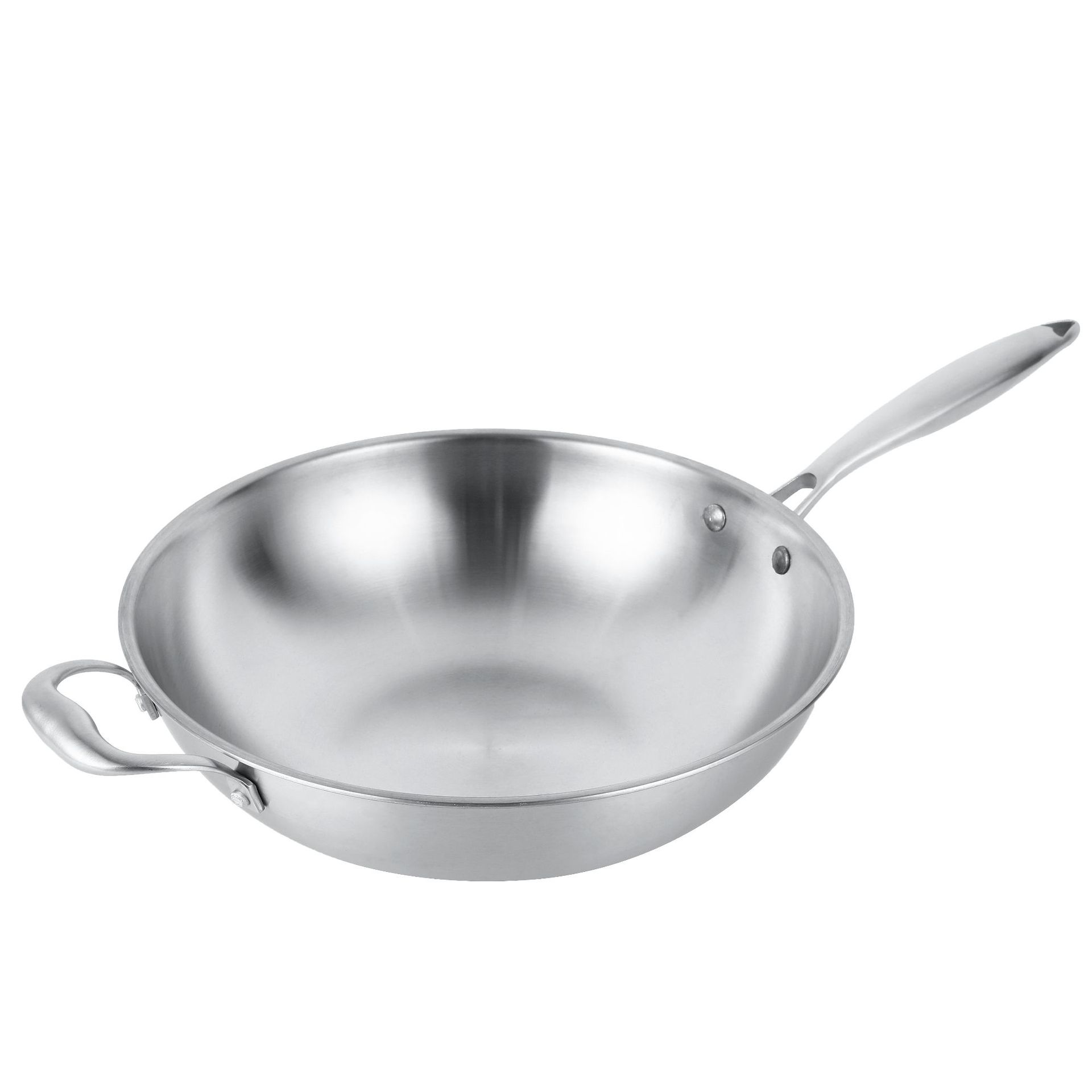 三层钢304不锈钢炒锅 无涂层无烟不粘锅跑江湖白钢锅抖音同款礼品