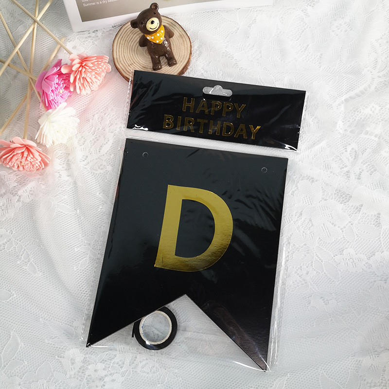 Birthday Pulling Banner Decoration Baby Full-Year Layout Party Supplies Happy Birthday Banner Gilding Letters Fishtail Pull Flag