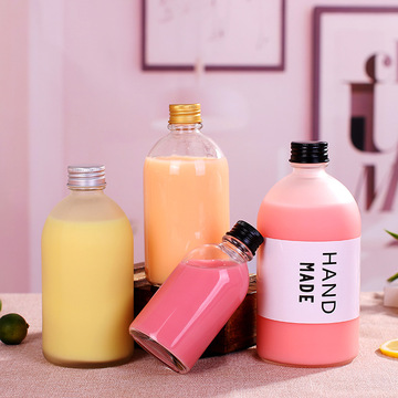 新款玻璃饮料瓶方形 果汁ins奶茶咖啡带盖密封瓶酵素玻璃瓶小酒瓶