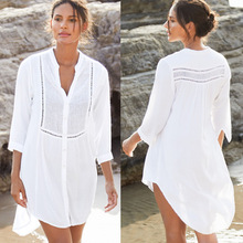 沙滩罩衫人棉拼网格布扣子衬衣度假沙滩衣亚马逊8407  L