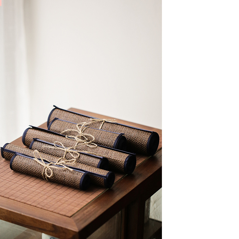 台湾复古深棕草编茶席手工编织茶艺桌旗茶巾禅意干泡茶垫壶垫隔热