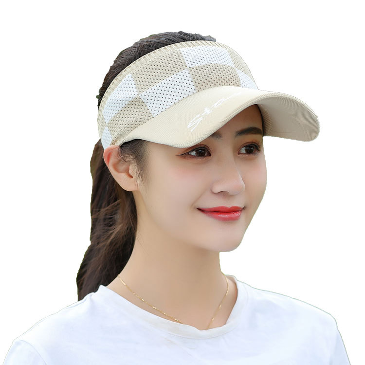 New Plaid Topless Hat Women's Summer Sun-Shade Sun Protection Hat Knitted Travel Sun Hat Outdoor Sport Cap Tide