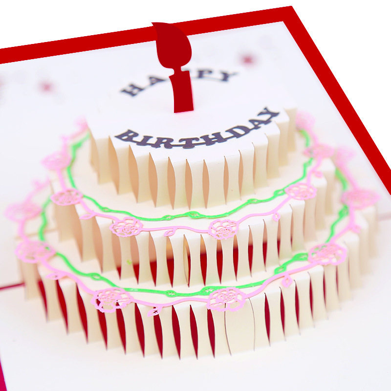 厂家供应生日贺卡创意3d立体手工制作镂空纸雕生日蛋糕礼物小卡片