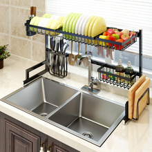 不锈钢水槽架黑色沥水架洗碗池碗筷架碟架厨房置物架2层收纳架子