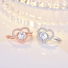 跨境电商心形开口戒指女  时尚创意银饰品爱心二合一叠戴指环手饰