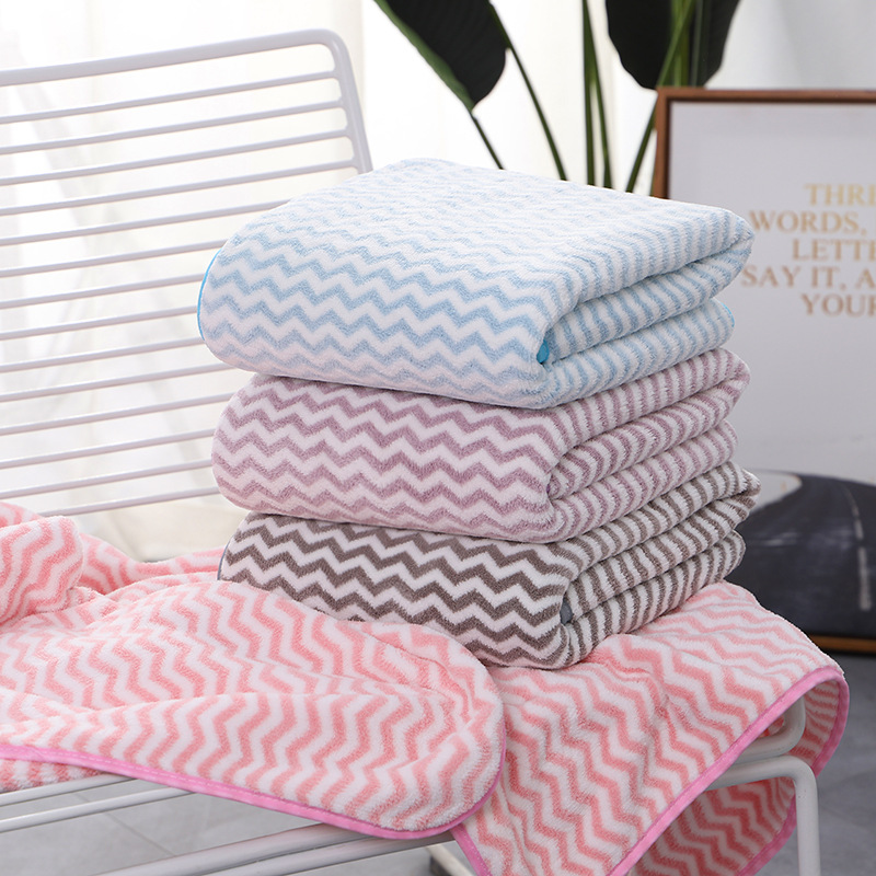 珊瑚绒水波纹大毛巾浴巾厂家批发70*140cm加厚吸水情侣沙滩巾批发