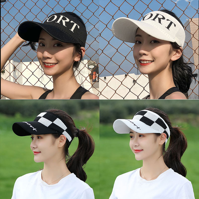 New Plaid Topless Hat Women's Summer Sun-Shade Sun Protection Hat Knitted Travel Sun Hat Outdoor Sport Cap Tide