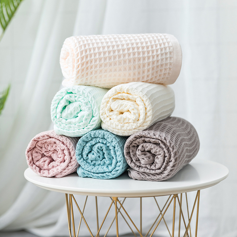 Bath Towel Pure Cotton Bath Towel Japanese Waffle Adult Bath Towel Pure Cotton Honeycomb Mesh Light and Easy to Dry M2095