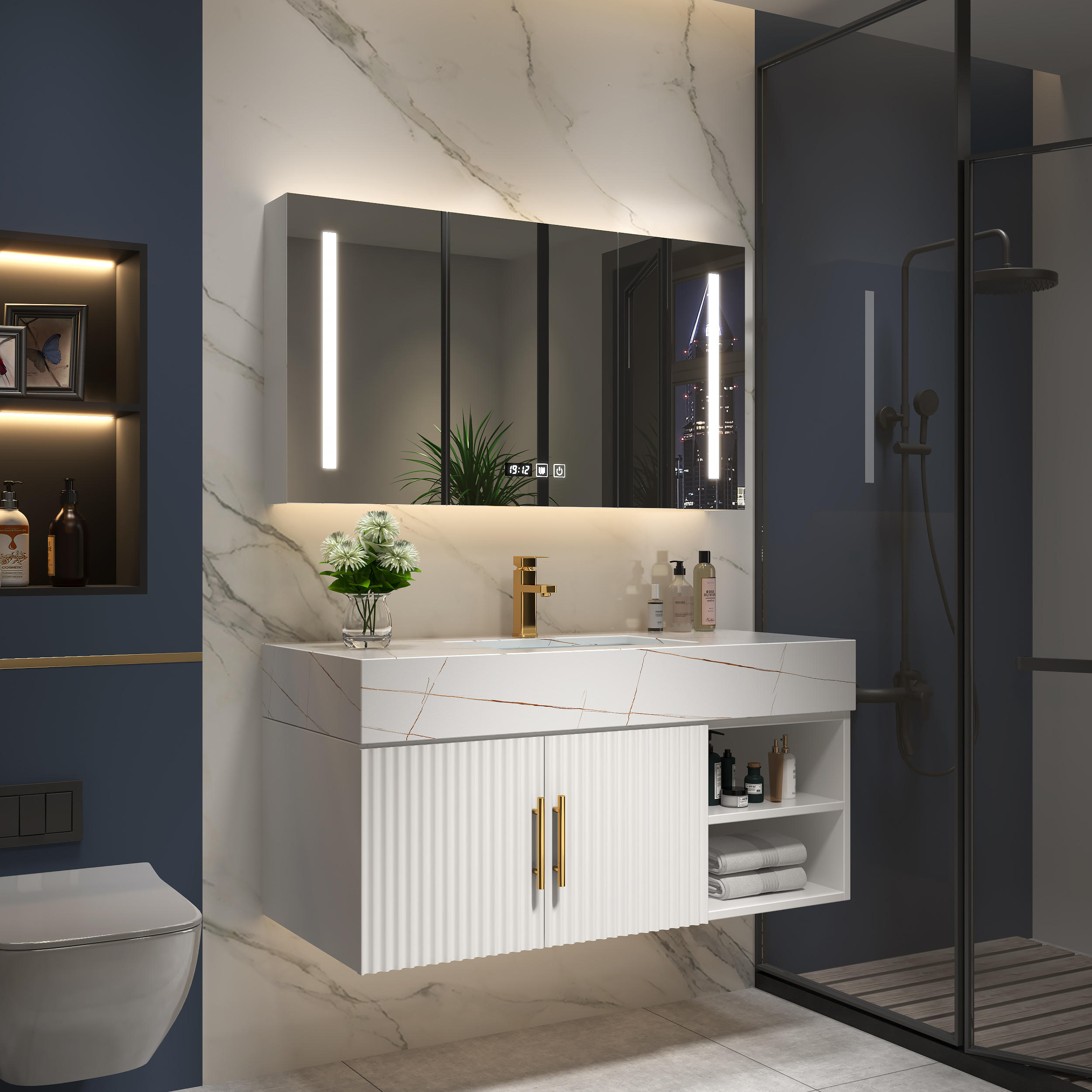 北欧洗手盆洗脸池镜柜卫生间洗漱台浴室柜组合现代简约岩板一体盆