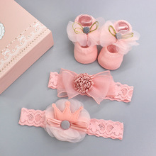 韩国婴儿发带袜子套装 宝宝蝴蝶结发带百日周岁宴会欧美头带