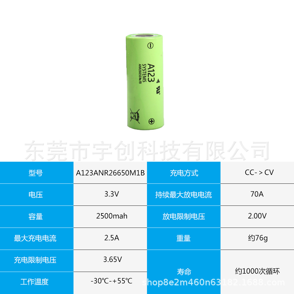 全新美国a123 26650m1b磷酸铁锂电动汽车医疗2500mah动力锂电池