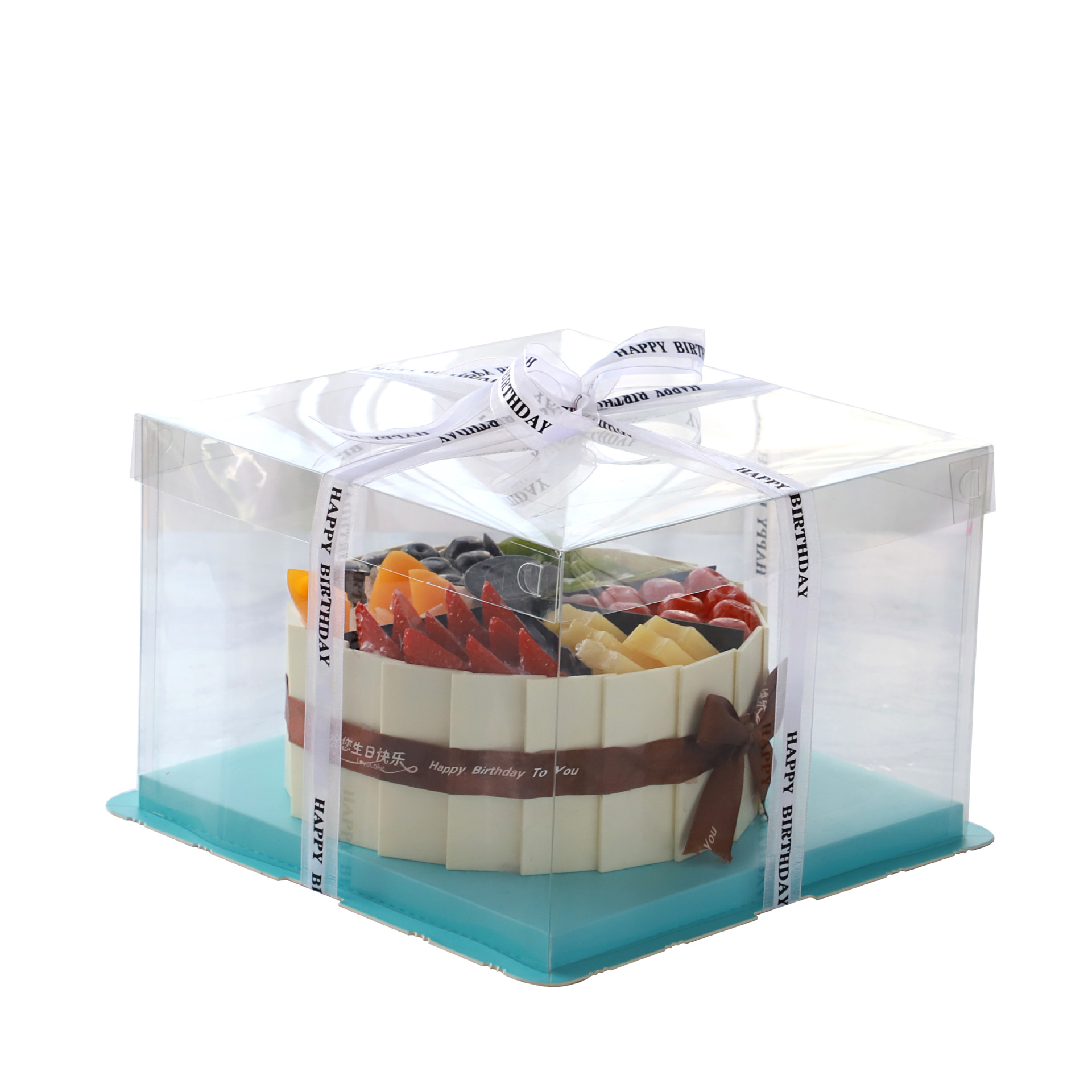 Factory Direct Supply Full Transparent Square Single Double Layer Heightened Cake Box Three-in-One Birthday Cake Box Transparent Customization