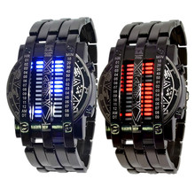 厂家批发新款二进制钢带LED手表 创意双排灯手表钢铁侠两竖排手表