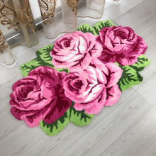 2020新款时尚装饰地毯 4朵粉红玫瑰家用地垫 家居卧室地垫浴室
