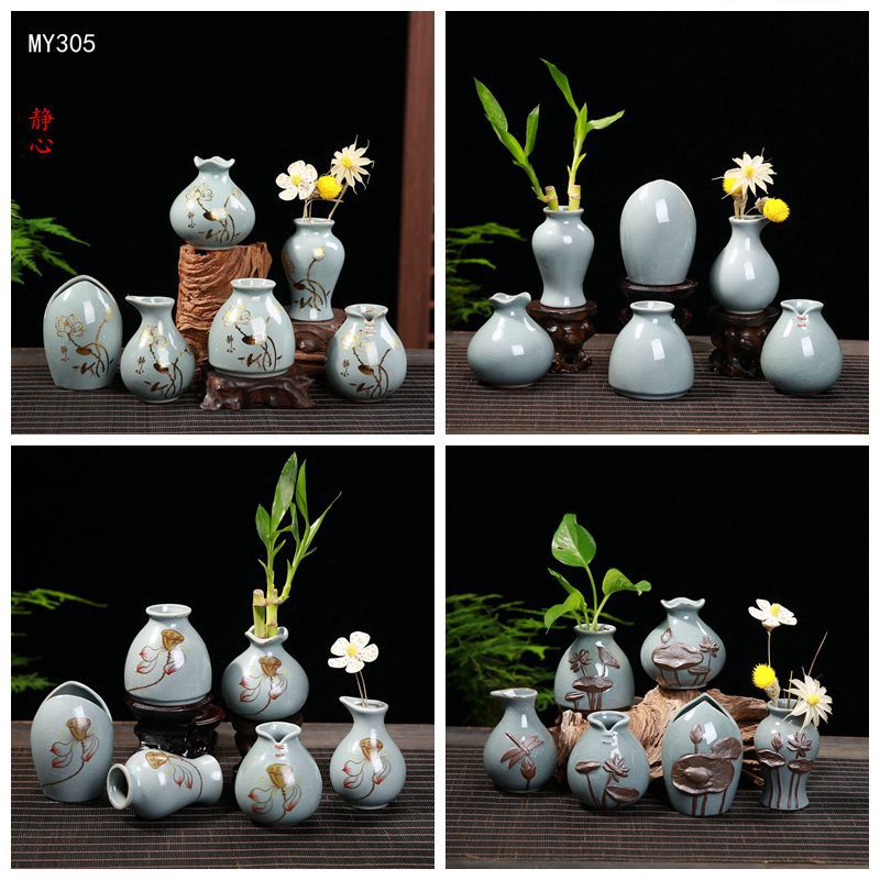 ceramic small vase retro creative home decoration mini ge kiln floret hydroponic mini flower vase simple wholesale