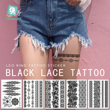 跨境黑色蕾丝纹身贴 防水性感大腿情趣纹身贴纸海娜临时文身贴