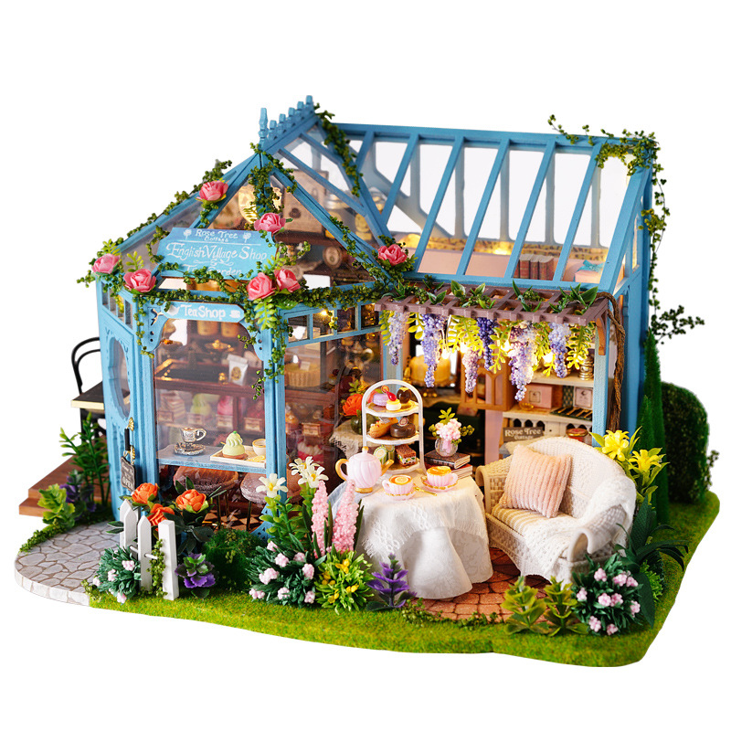 Cute Room DIY Cottage Rose Garden Tea House Handmade Small House Model Assembled Toy Birthday Gift