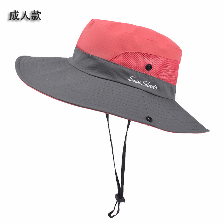9002 Summer Women's Outdoor Sun Hat Ponytail Hole Bucket Hat Sun Protection Sun Hat Breathable Alpine Cap Parent-Child Style