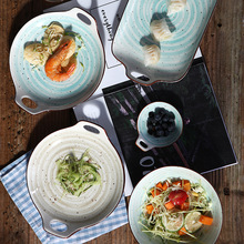 釉下彩陶瓷盘子家用菜盘日式手绘餐具双耳盘餐盘创意鱼盘深盘碟子