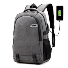 涤纶双肩包男士新款usb充电背包休闲电脑包大容量防水旅行女背包