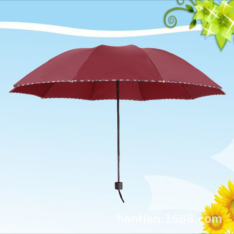 Ten-Bone Extra Large Business Black Plastic Covered Umbrella Sun Protection Sunshade Folding Sun Umbrella Gift Advertising Umbrella Printed Logo